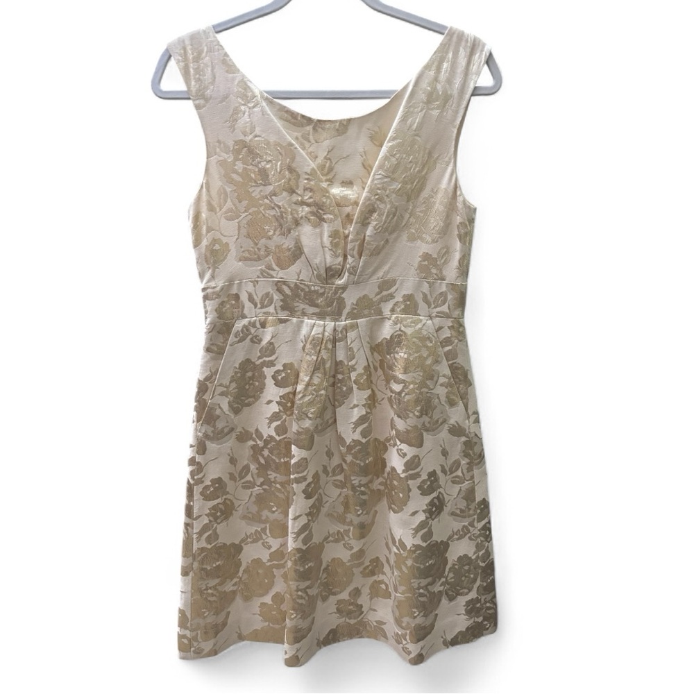 Kate Spade Beige and Gold Floral Midi Dress